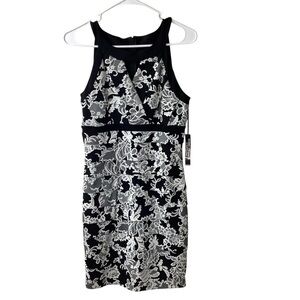 White House Black Markef Sleeveless Lace Print Mini Dress in Black Ecru